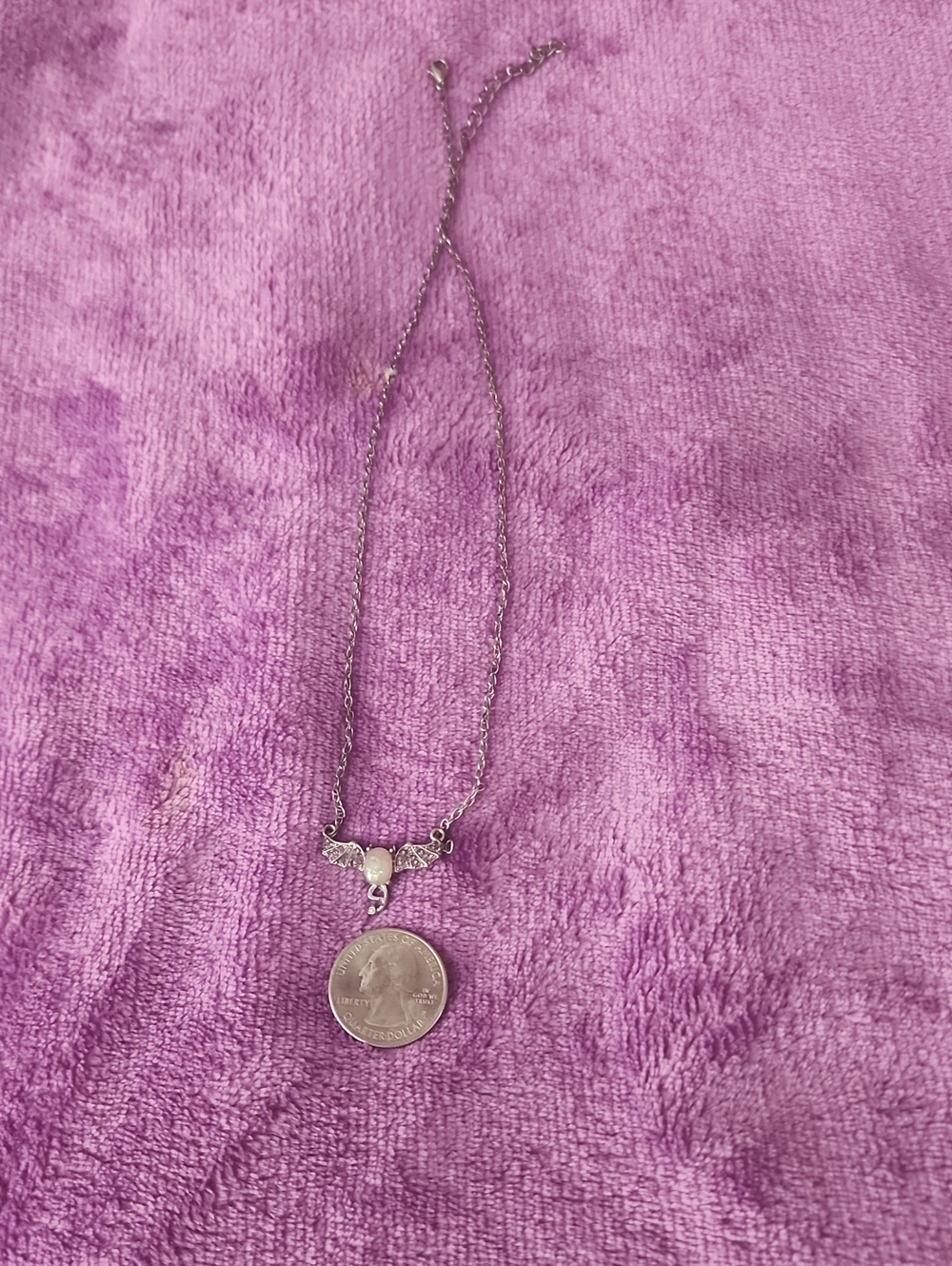 Silver Tone Bat Pendant Necklace with Pearl Accent - Women Jewelry ☆ HALLOWEEN